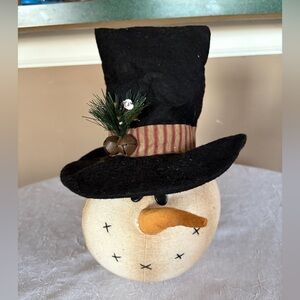 Festive Snowman Head with Black Hat and Orange Nose